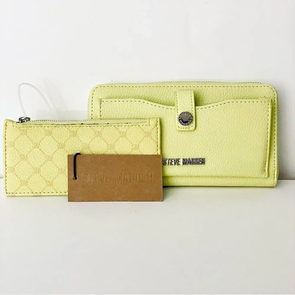 NWT Steve Madden Gorgeous BTOMMASO Lemon Green 2 Piece Wallet many compartments!